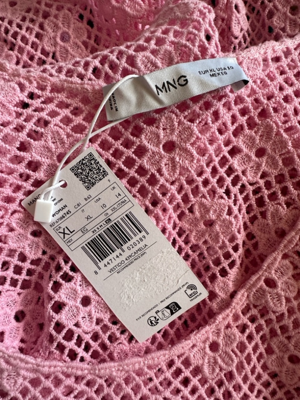 Mango Floral Crochet Dress Pastel Pink NWT 10 - Picture 8 of 10